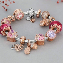 2023 New Flower & Maple Leaf Beads Charm Bracelets & Bangles With Silver Color Snake Chain Bracelets For Women Jewelry Pulseira