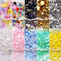 5g Multi-sized Golden ABS Plastic Half Round Imitation Pearls Loose Spacer Seed Beads for Needlework Jewelry Making DIY Nail