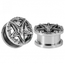 Hot pentagon logo tunnels piercing ear plugs body jewelry expanders sell by pair fashion unsex gift 8mm to 25mm