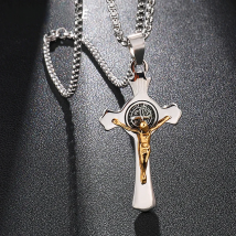INRI Jesus Cross Necklaces Pendants Stainless Steel Exorcism St. Benedict Crucifix Necklace For Men Jewelry