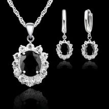Elegant Flower Shape Women Wedding Necklace Earring Jewelry Sets 925 Sterling Silver Cubic Zirconia Crystal Girls Gifts