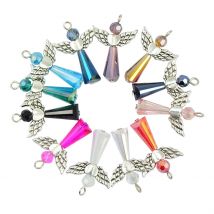 12pcs Mixed Beaded Glass Beads Dancing Angel Wings Charms 32mmx21mm DIY Pendants finding for Necklace Jewelry Making accessories