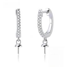 CLUCI 3 pair Authentic 925 Silver Zircon Hoop Earrings Jewelry for Women Party Sterling Silver Pearl Earring Mounting SE134SB