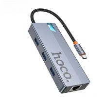 HOCO 5-in-1 USB C to HDMI-compatible RJ45 HUB 4K 60Hz PD100W USB Splitter Adapter For Macbook Air Portable Converter For Office
