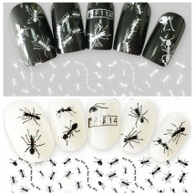 1 Sheet 3D Black White Cute Ant Pattern Adhesive Nail Art Stickers Decorations DIY Salon Tips F114#