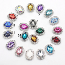 Silver 4 Holes 10pcs/lot Oval Shiny Rhinestone Buttons Crystal Wedding Decoration Hair Accessories Clothing Hand-sewn 15*20mm
