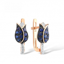 VISTOSO Pure 14K 585 Rose Gold Earrings For Women Shining Diamond Blue Sapphire Luxury Wedding Engagement Elegant Fine Jewelry