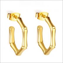 LUXUSTEEL Stainless Steel Bamboo Hoop Earrings Small For Women C Shape Geometric Waterproof Exquisite Golden Earrings Gifts