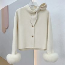 Wool Coat Ladies 2024 New Winter Natural Fox Fur Cuff Outwear Female Coat Cashmere Wool Woolen Women Luxury Jacket