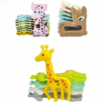 2pcs Cartoon Deer Giraffe Silicone Animal Teether Teeth Care Teething Molar Rodents Toy DIY Baby Pacifier Chain Teether BPA-Free