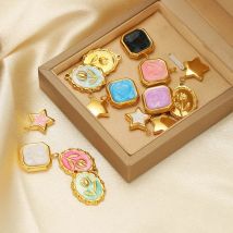 5pcs Stainless Steel Enamel Star Charms Gold Oval Pendants for Bracelet Necklace Supplies DIY Earrings Jewelry Making Wholesale