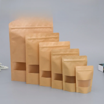 100pcs Kraft paper window zipper bag brown reusable self-sealing candy bread cookie gift bag