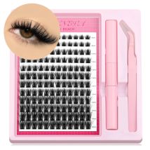 GROINNEYA DIY Wimpern-Cluster-Set, individuelles Wimpern-Set, flauschige 3D-Wimpernverlängerung aus künstlichem Nerz mit Wimpernbindung und Siegel-Make-up