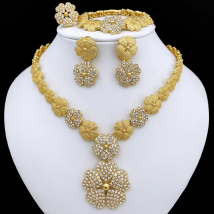 Dubai Nigeria Jewelry Sets For Women Luxury Design Five Petals Flower Pendant Necklace Earring Bracelet And Ring