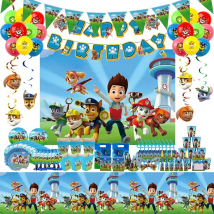 Paw Patrol Birthday Decorations Happy Birthday Backdrop Banner Plates Cups Paper Tableware Set