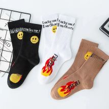 Free Fire Lucky Me Funny Happy Face Wink Star Eyes I see Ghosts Long Crew Cotton Flame Blaze Socks Blink Twinkle Fashion Street