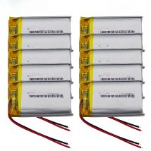 10pcs 3.7V 1300mAh 4.81Wh Rechargeable Polymer Li Lipo Battery 102540 For GPS Bluetooth Speaker Driving Recorder Camera DVR DVC