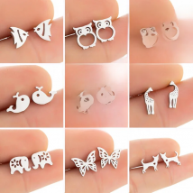 Tiny Stainless Steel Animal Stud Earrings for Women Girls Cute Giraffe Snake Fish Rabbit Cat Earings Jewelry Bee Dog Accessories