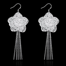 Charms high quality 925 Sterling Silver Beautiful tassel Flowers Earrings for Women fashion party wedding Jewelry Gifts