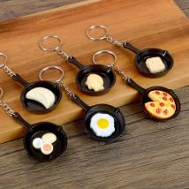 New PVC Simulation Food Bag Egg Pan Keychain Pendant Fun Student Backpack Hanging Decoration Key Ring Part Gift