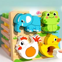 4-in-1 Wooden Toys 3D Wood Puzzle Cartoon Animals Cognitive Jigsaw Puzzle Early Learning Educational Toys For Children Gift