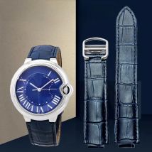 Genuine Leather Watch Band for Cartier Blue Balloon Cartier Wsbb0025 Raised Mouth Men'sWomen's Straps 18mm