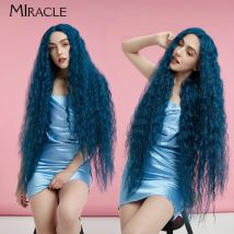MIRACLE Synthetische Lace-Front-Perücke für Frauen, 40 Zoll, Cosplay-Perücke, super lange gewellte Spitzenperücke, hitzebeständige Ombre-Blondine-Perücke, lockige Perücke