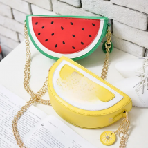 2022 Summer New Female Bag PU Leather Women Bag Cute Fruit Packet Chain Shoulder Messenger Bag Orange Watermelon Strawberry Bag