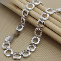 DOTEFFIL 925 Sterling Silver Square Round Chain Necklace For Women Man Charm Wedding Engagement Party Fashion Jewelry