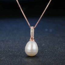 LAMOON Freshwater Pearl 925 Sterling Silver Pendant Necklace For Women 18K Rose Gold Plated Pearl Necklace Fine Jewelry  LMNI047