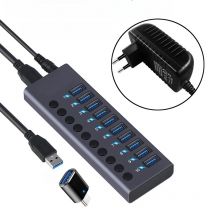 10 Ports USB 3.0 HUB Charging 5Gbps Data Transfer External Splitter Docking Station Power 60W LED Light Switch Convert Adapter