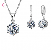 New 925 Sterling Silver Trendy Crystal Pendant Necklace Earrings Jewelry Set For Women Anniversary Gift Fashion Jewelry