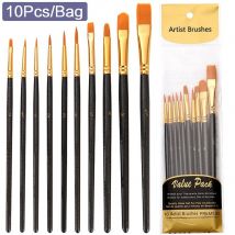 STONEGO 10 Stück/Beutel Nylon-Pinsel-Set mit Holzgriffen für Aquarell- und Acrylmalerei, Kunstbedarf und Schreibwaren