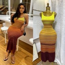 FAGADOER Summer Fashion Knitting Bodycon Maxi Dress Women Rainbow Color Spaghetti Strap Long Dress Female Streetwear Vestidos