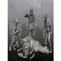 1/35 Zombie - Cow Massacre inlcude 3 figures & 1 Dead Cow     toy Resin Model Miniature Kit unassembly Unpainted