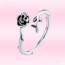 Bamoer 2021 Fashion Romantic Rose Ring 925 Sterling Silver Plant Flower Ring Women Couples Exquisite Adjustable Jewelry GAR196