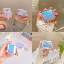 Luxury Gradient Laser TPU soft Earphone Case For apple airpods 4 pro2 Headset Cover For AirPods 3 2 Shell Box Pearl Gem Key Ring