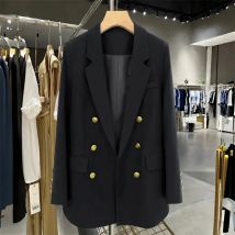 2025 New Korea Women's Blazer Long Sleeve Double Breasted Slim Coat Long Sleeve Suit Jacket Office Lady Casual Outwear