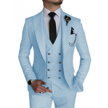 Fashion Smart Business Sky Blue Costume Homme Wedding Men Suits Peak Lapel Groom Tuxedos Terno Masculino Prom Blazer 3 Pieces
