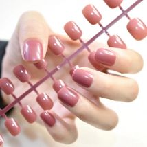 Small Pink Press On Nails Extra Short Carnival Candy Round Kids Size False Nail Tips 24pcs Kids' Gift