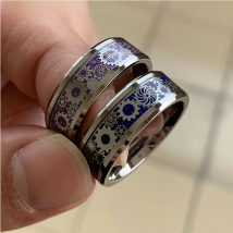 8mm Carbon Fiber Inlay Mechanical Gear Wheel Tungsten Carbide Rings Wedding Band Beveled Edges Polished Comfort Fit