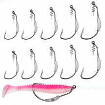10pcs Weighted Swimbait Hooks Weedless Jig Crank Head Fishing Hooks with Spring Lock Pin Soft Worm Offset Barbed Hook Texas Rigs