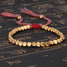 Handmade Tibetan Copper Bead Bracelet Buddhist Braided Cotton Luck Rope Bracelet Good Luck Success Amulet Women Men Vintage