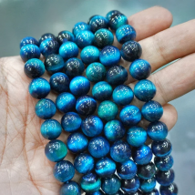 Natural Stone Peacock  Blue Tiger Eye Stone Loose Round Beads DIY Bracelet Necklace for Jewelry Making 15" Strand 6 8 10 12MM