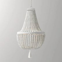 Weathered White wood beads chandelier lighting Pendant bedroom lights for nursery baby room living room suspension kitchen lamps