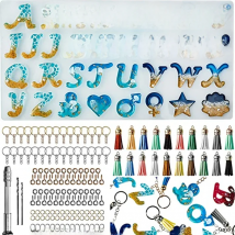 Alphabet Resin Molds Kit Silicone Molds for Resin Casting DIY Letter & Ornament Epoxy Molds Resin Keychain Making Set