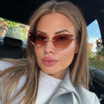 Fashion Triangle Cat Eye Sunglasses Women Luxury Brand Metal Rimless Women's Sunglasses Black Elegant Cool Girl Eyewear Trendy