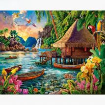 HOMFUN Diamond Embroidery DIY Diamond Painting Cross Stitch Kit "House Sea View" 5D Needlework Diamond Home Decoration