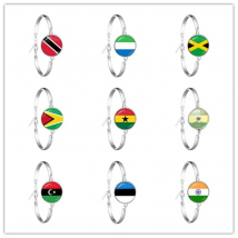 Trinidad,Sierra leone,Jamaica,Guyana,Ghana,UK,Libya,Estonia,India National Flag Glass Cabohcon Bracelet For Women Men Kids Gift