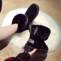 Ankle boots for women Women Boots Genuine Leather Real Fox Fur Brand Winter Shoes Warm Black Round Toe Casual  Female Snow Boots